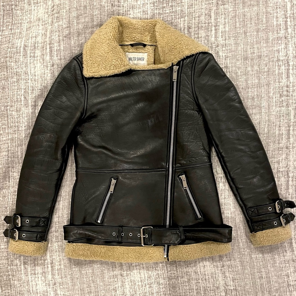 Walter Baker Black Leather Jacket with Shearling